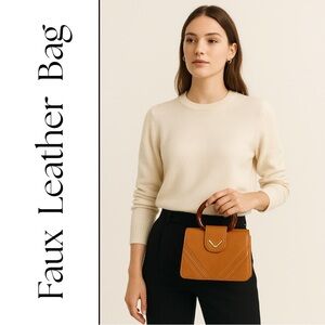 Chic Retro-Style | Faux Leather Top Handle Bag | Structured Handbag |Tan Brown